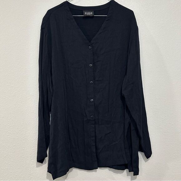 Eileen Fisher Boxy Black Ribbed Casual Cardigan Women Sz Medium Lagenlook USA - Picture 11 of 12